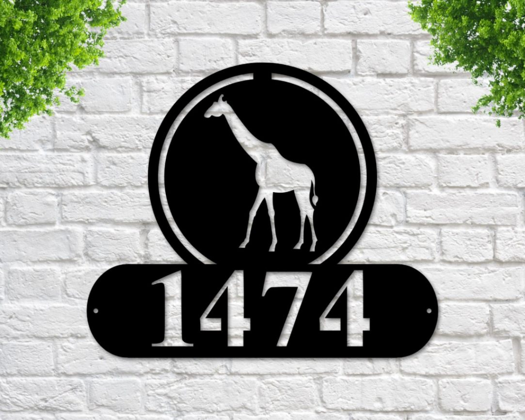 Giraffe Address Sign, Giraffe Metal Sign, Metal Animal Sign, Giraffe