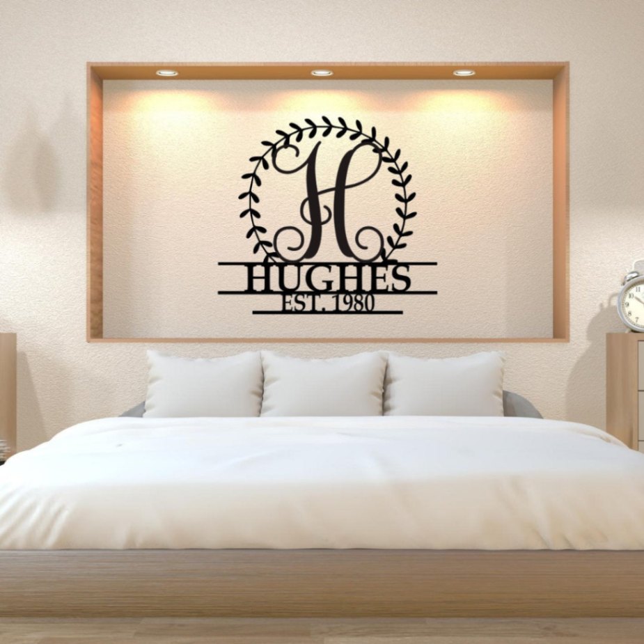 Wreath Monogram Cut Metal Sign, Wall Decor Metal Sign, Home Decor Metal