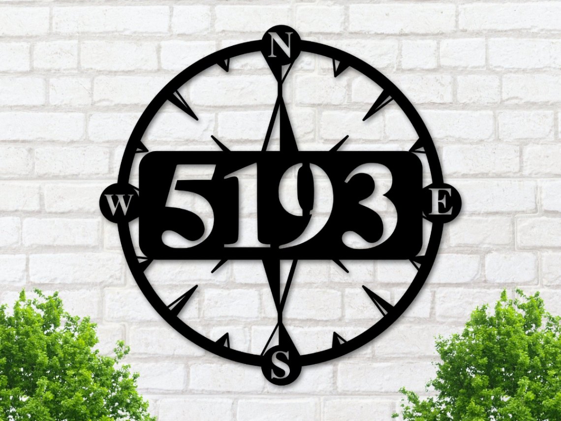 Personalized Address Compass Sign, Metal Sign, Nautical Address Wall