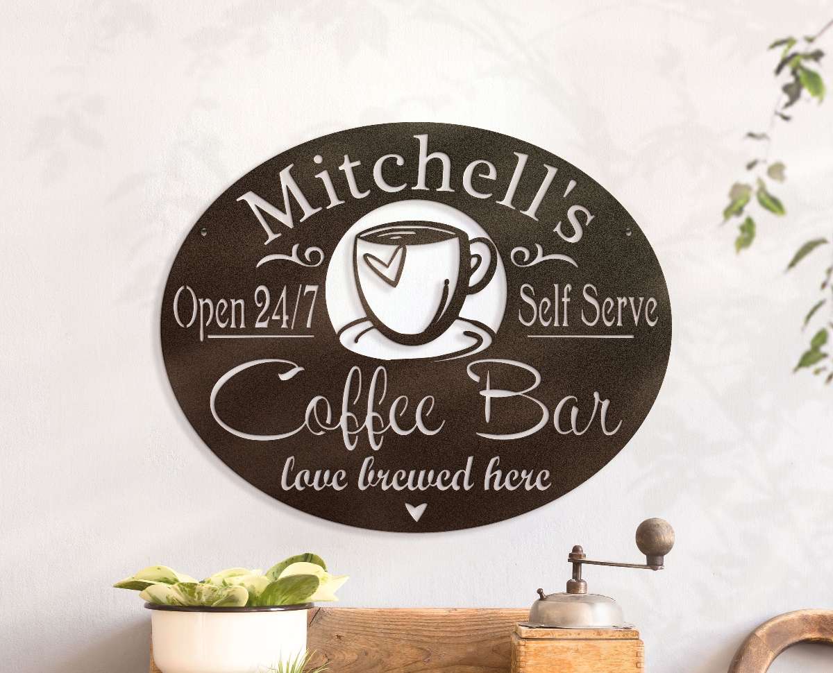 Personalized Coffee Bar Sign, Custom Metal Coffee Sign