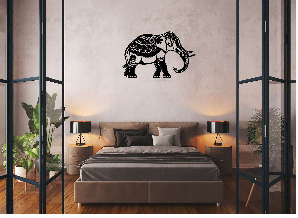 Ornamental Elephant Metal Sign Cutout, Cut Metal Sign, Wall Metal Art