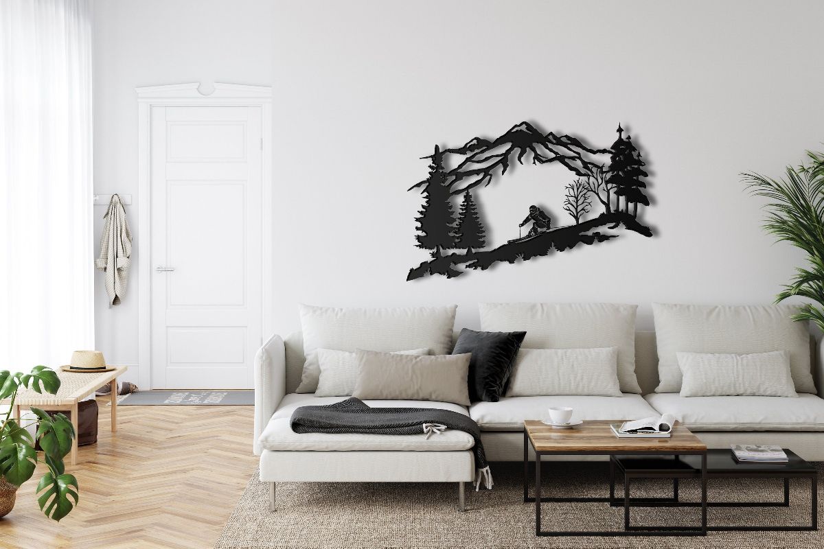 Metal Skier Wall Art, Mountain And Trees Wall Art, Metal Wall Decor, Ski Lover Gift, Office Home Decoration, Wall Hangings, Metal Sign