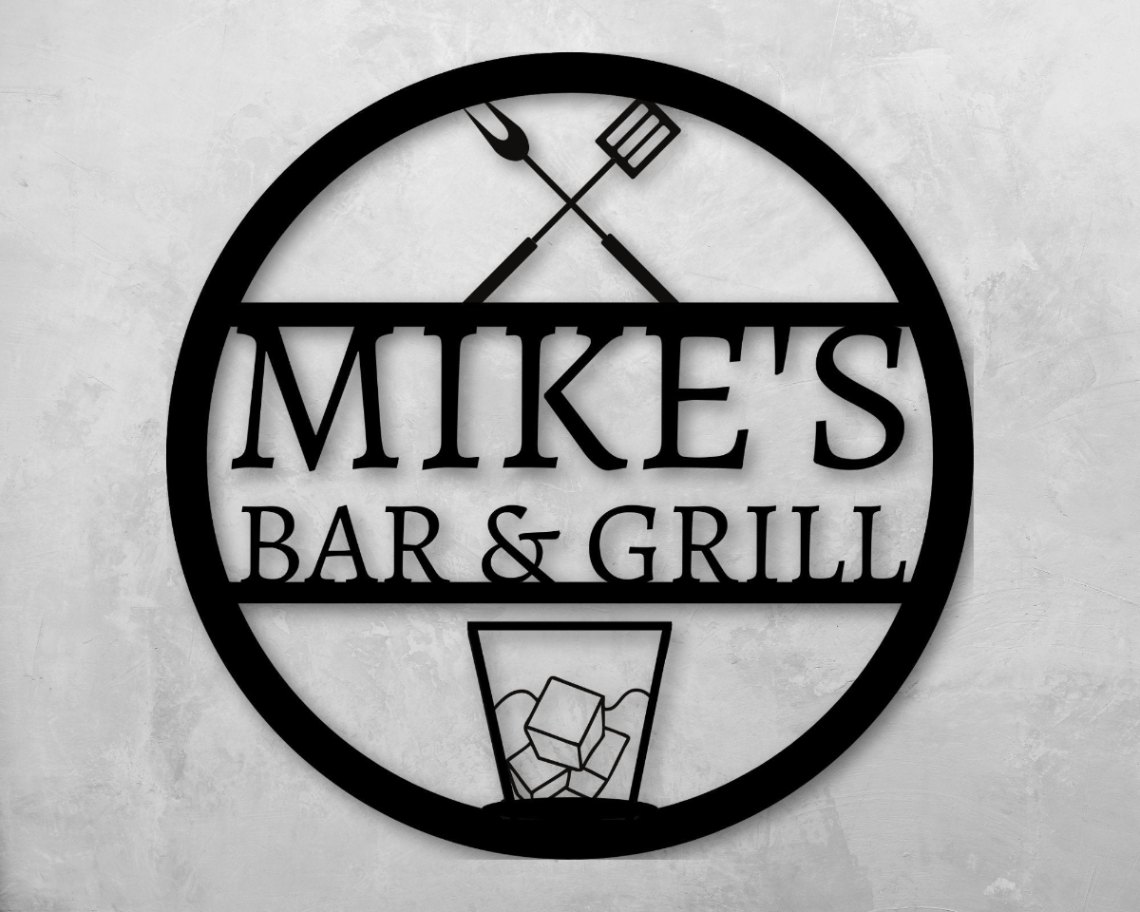 Personalized Metal Bar & Grill Sign, Outdoor Sign, Bbq Grill Sign, Outdoor Kitchen Metal Signs