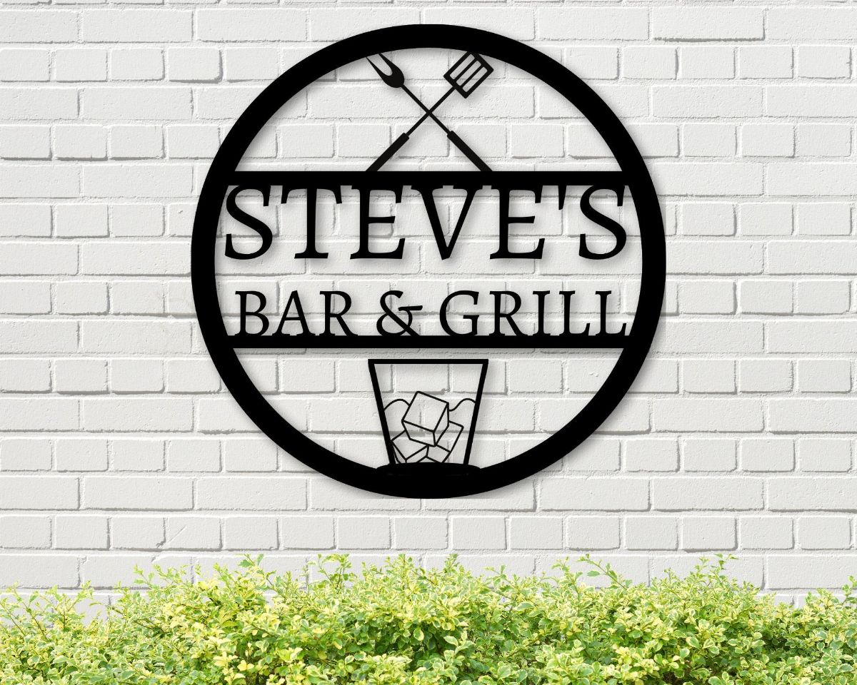 Personalized Metal Bar & Grill Sign, Outdoor Sign, Bbq Grill Sign