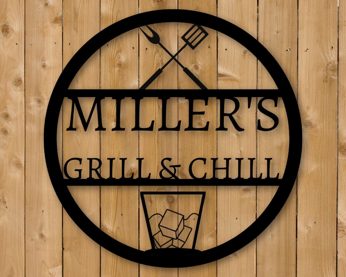 Personalized Metal Bar & Grill Sign, Outdoor Sign, Bbq Grill Sign