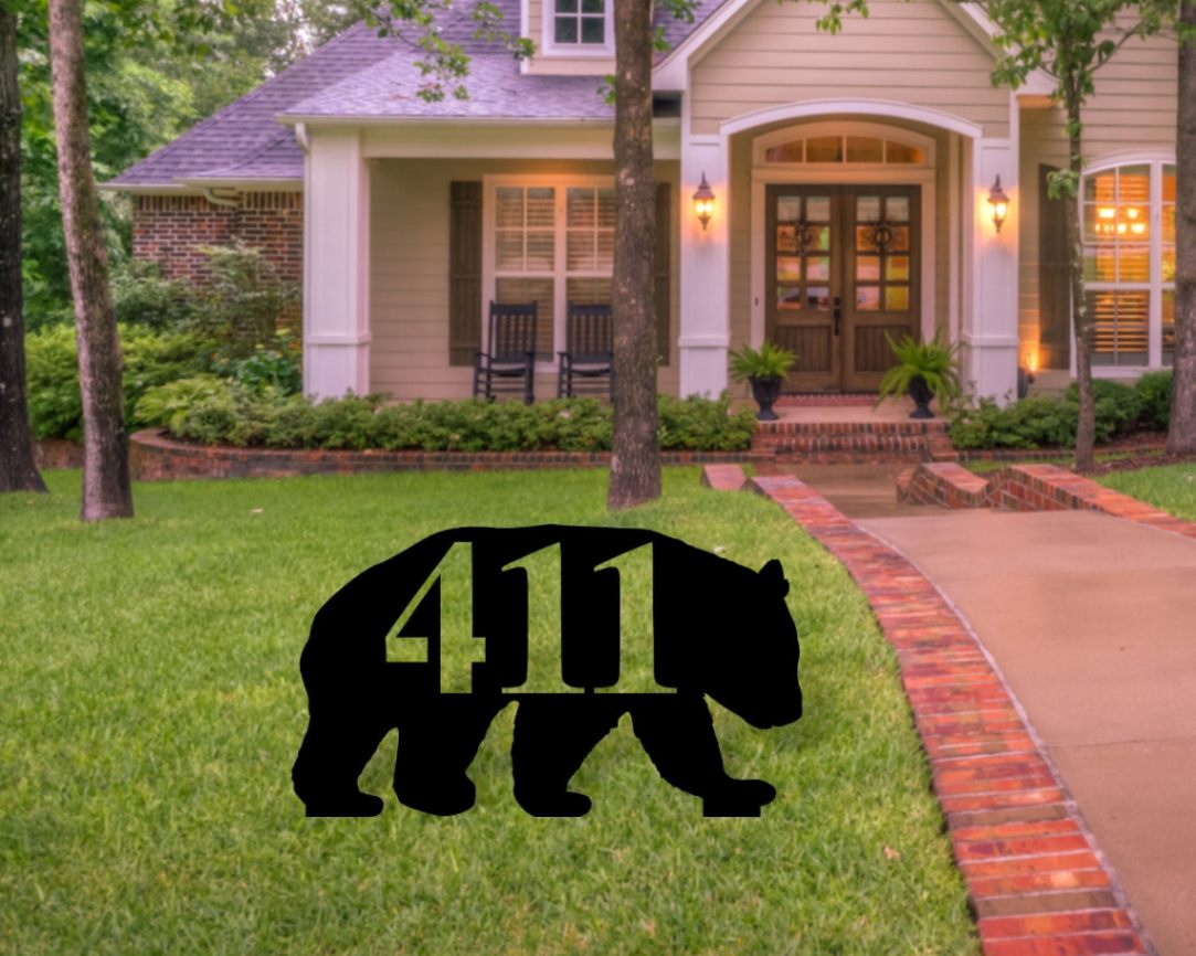 Bear Themed Custom Address Steel Yard Sign, Bear Address Sign, Bear