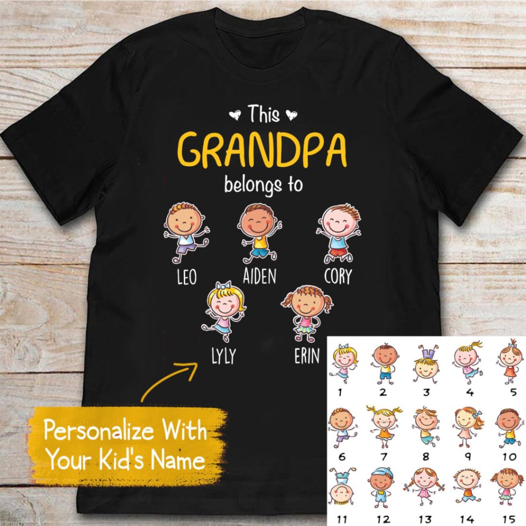 This Grandpa Belongs To Grandchild Name Tshirt, Gift For Papa, Papi Custom Names Tshirt, Grandpa Lovers Family T-shirt, Custom Kids Names