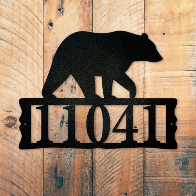 Bear Metal Address Plaque For House, Address Number, Metal Address Sign, House Numbers, Front Porch Address