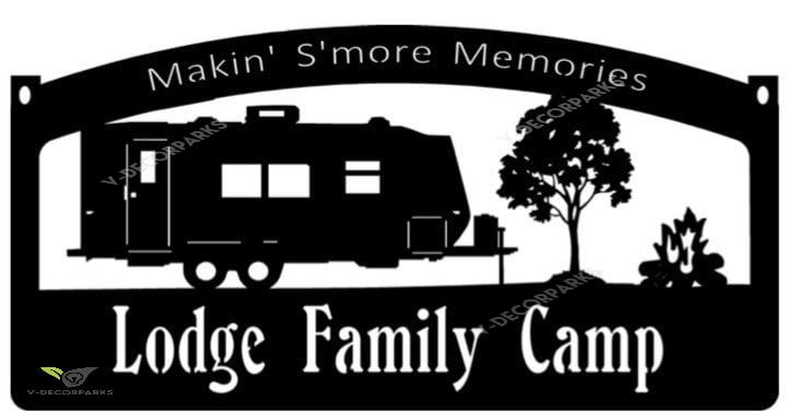 Personalized, Metal Camper Sign With Camper And Campfire, Metal Wall Art, Metal House Sign