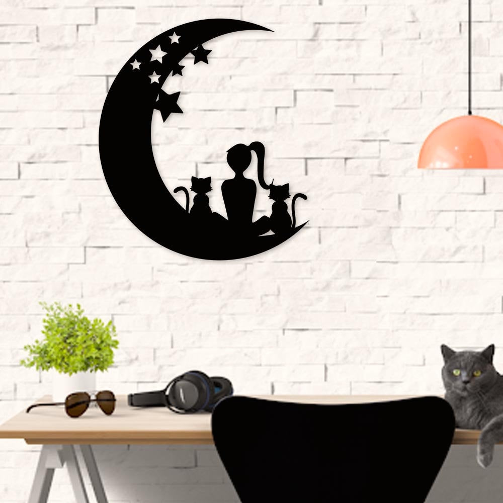 Girl And Cat Metal Wall, Personalized Metal Sign, Cat Deoor, Love Cat