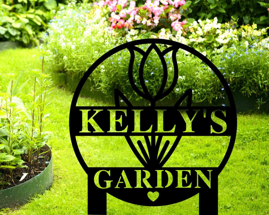 Personalized Garden Sign With Stake, Metal Sign For Garden, Flower Garden Sign, Custom Garden Sign On Stake, Outdoor Metal Garden Sign