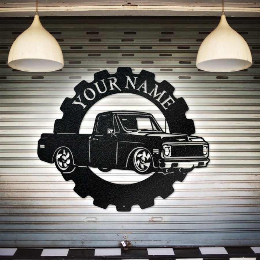 Custom Chevy Truck Classic Car Collection Cut Metal Sign, Personalized Truck Name Metal Sign Wall Art