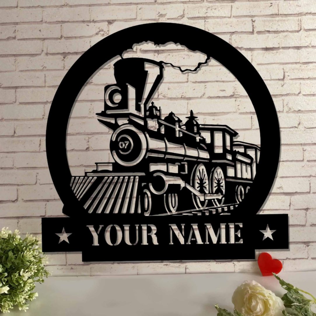 Train Metal Sign, Railroad Signs, Train Decor, Train Metal Wall, Steam Train Decor Metal Laser Cut, Railway Sign, Father Gift