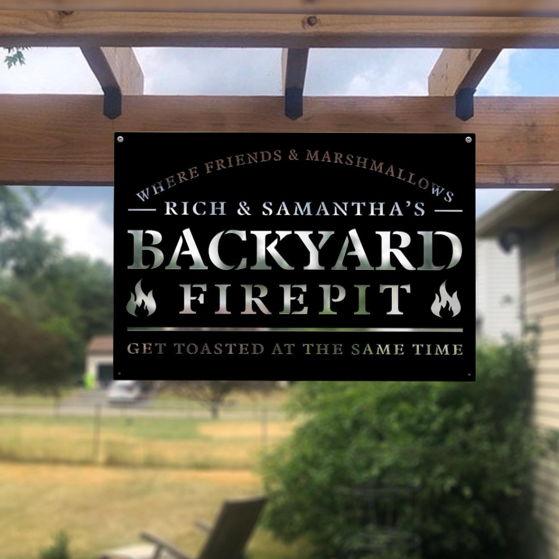 Personalized Backyard Firepit Sign, Welcome Sign, Get Toasted At The Same Time, Custom Your Metal Sign, Backyard Decor, Sign For House