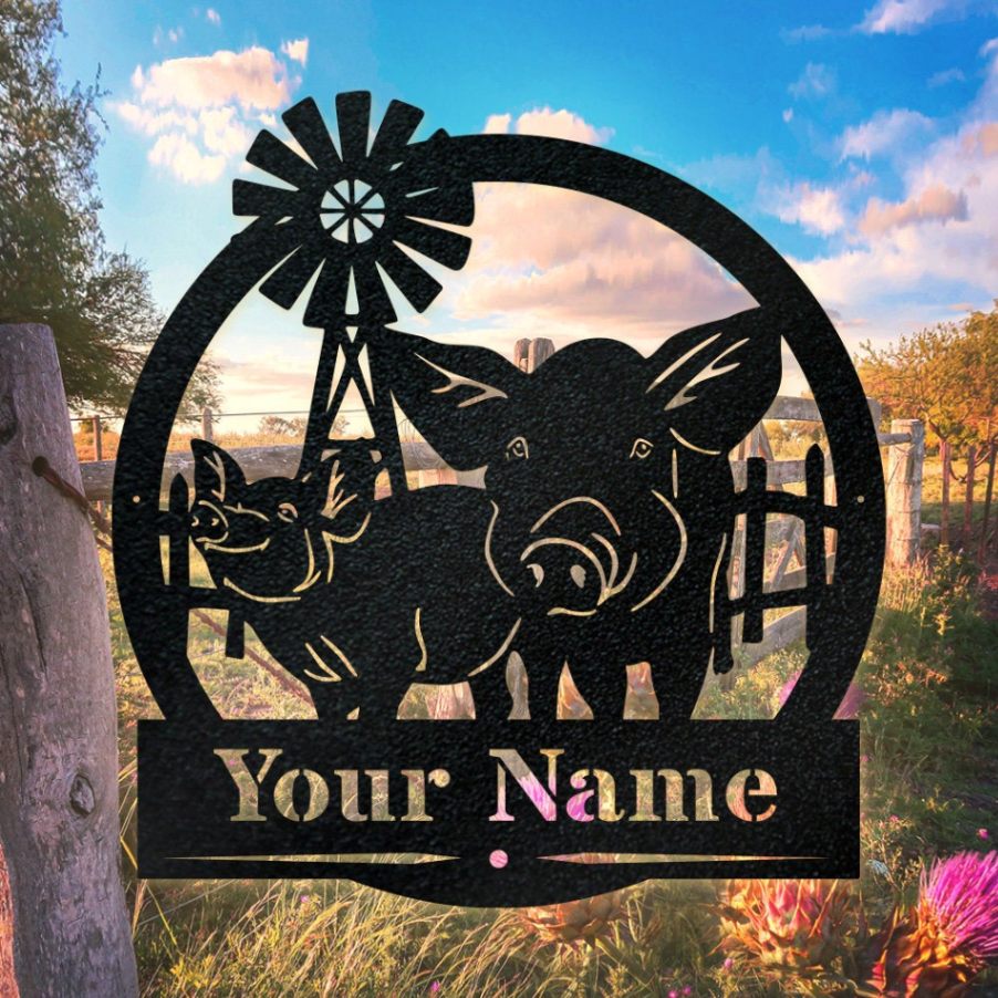 Personalized Pig Monogram Metal Pig Farm Sign