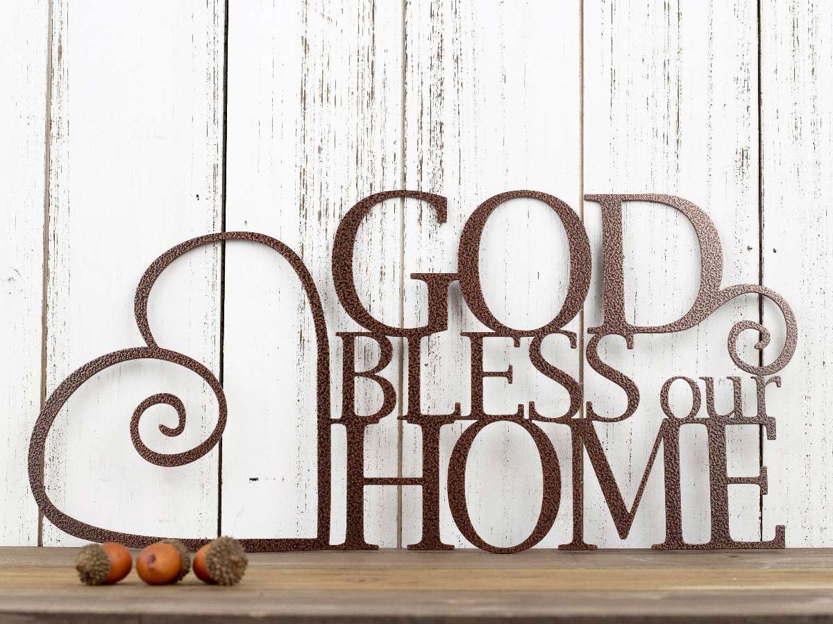 God Bless Our Home Metal Sign, God Bless, Heart, Metal Wall Art, Wall