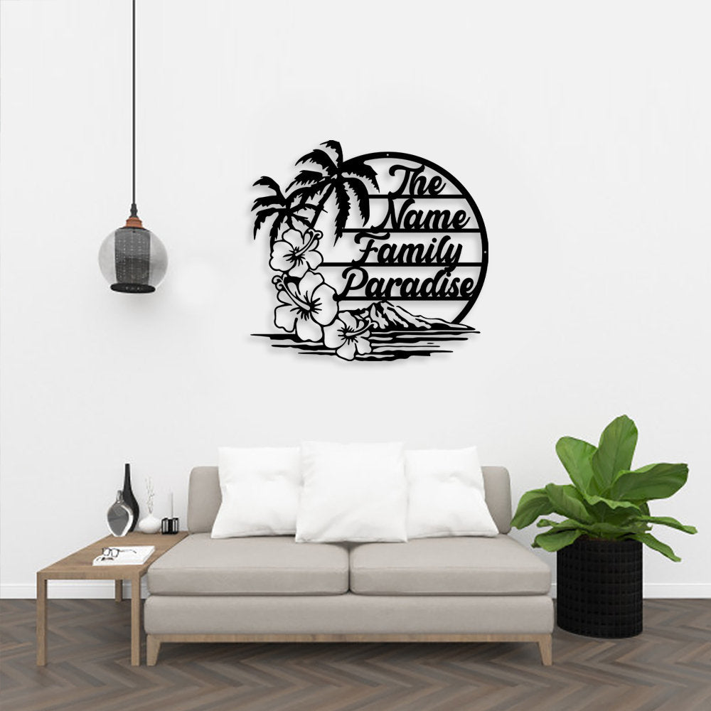 Personalized Family Beach Metal Sign, Beach Palm Tree Paradise Metal