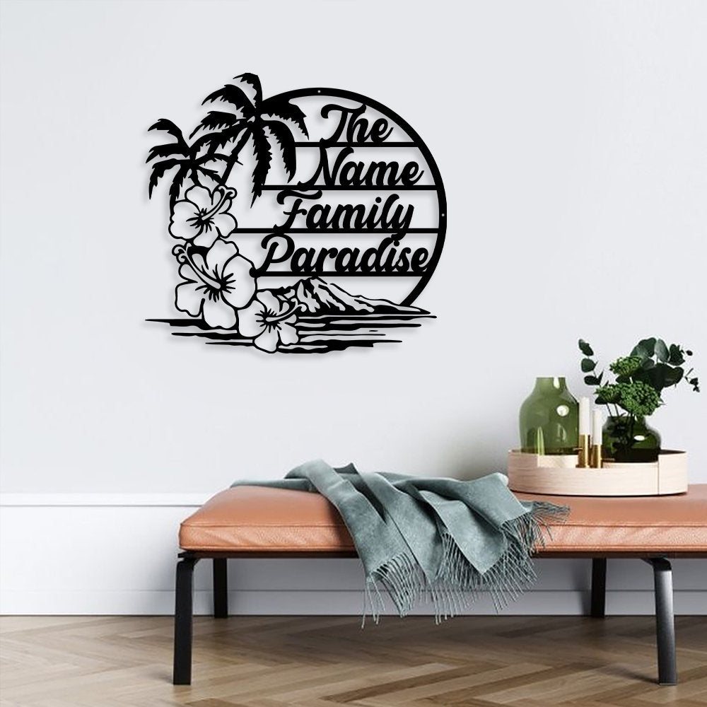 Personalized Family Beach Metal Sign, Beach Palm Tree Paradise Metal