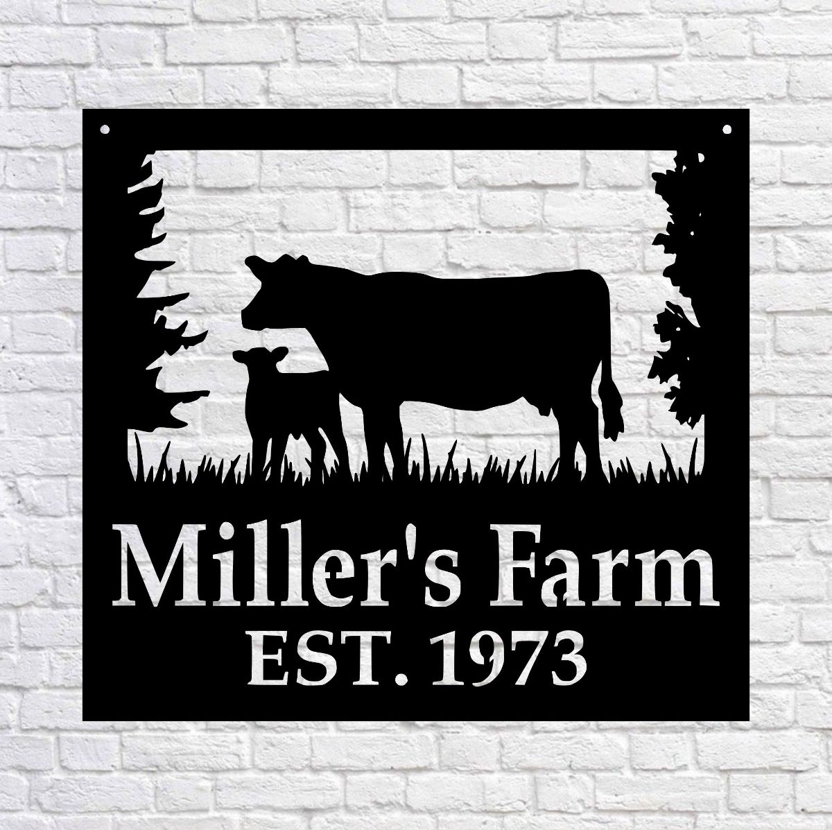 Metal Farm Sign, Custom Cow And Calf Sign - Personalized Family Name Metal Sign - Wedding Gift - Personalized Gift - Fathers Day Gift
