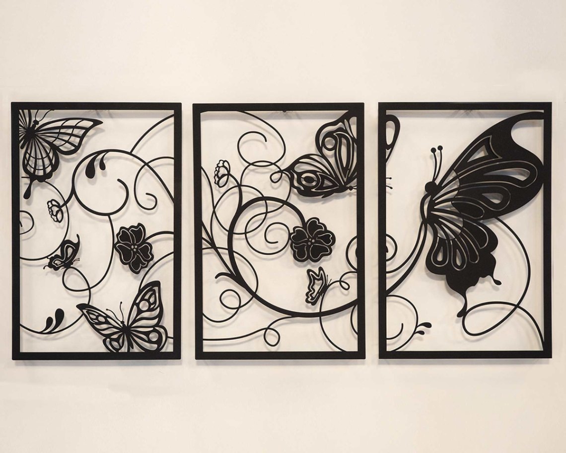 3 Panel Metal Butterfly Wall Art Set, Metal Wall Decor, Butterfly