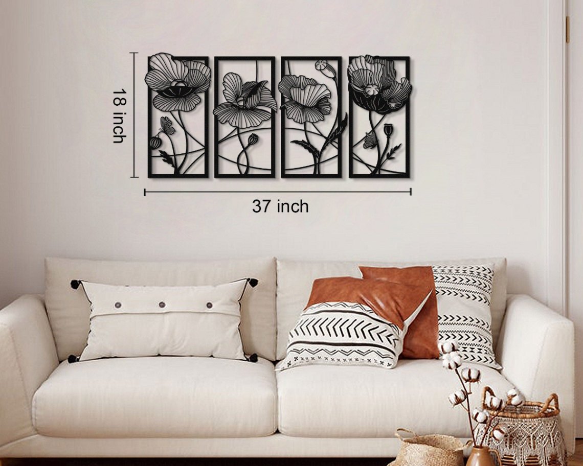 4 Panel Large Metal Wall Art, Living Room Wall Art, Bedroom Wall Decor ...