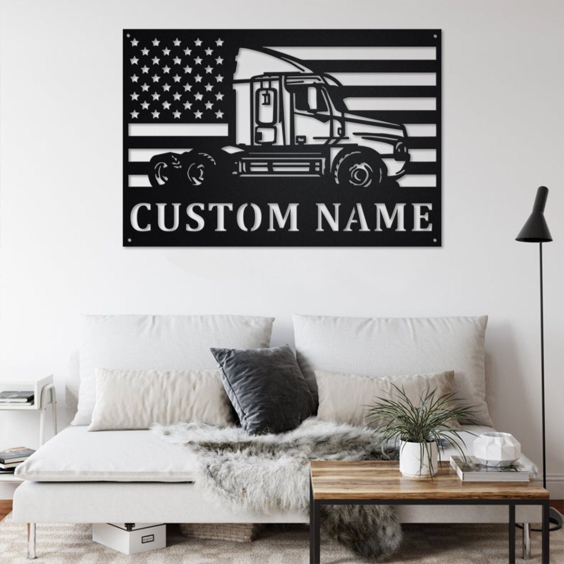 Custom Us Flag Semi Truck Metal Wall Art, Personalized Semi Truck Name ...