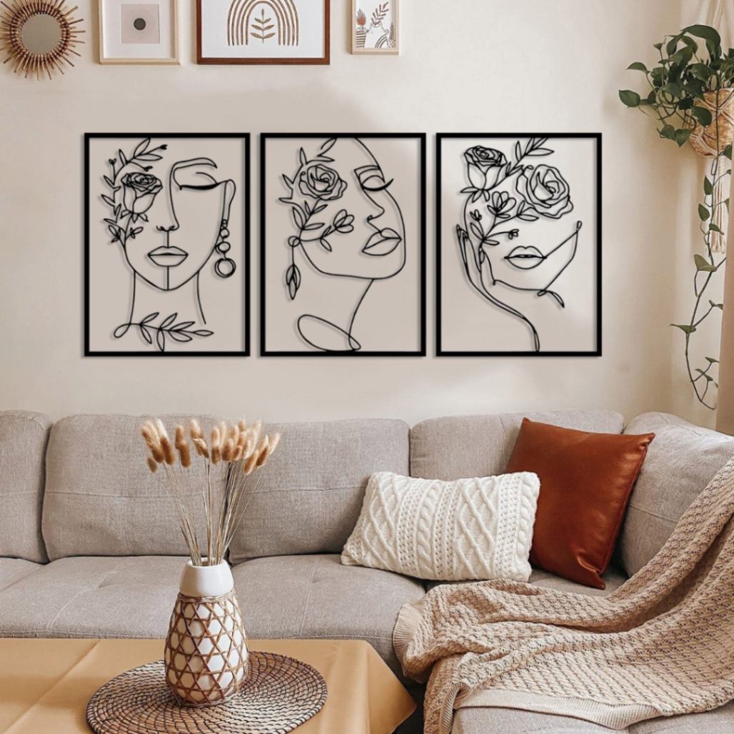 Pieces Flowers Women Line Art,woman Wall Art, Home Wall Art, Metal Wall ...