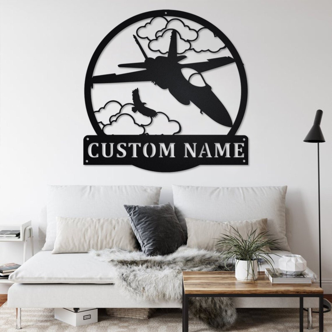 Custom Fighter Jet Metal Wall Art, Personalized Fighter Jet Pilot Name Sign Decoration For Room