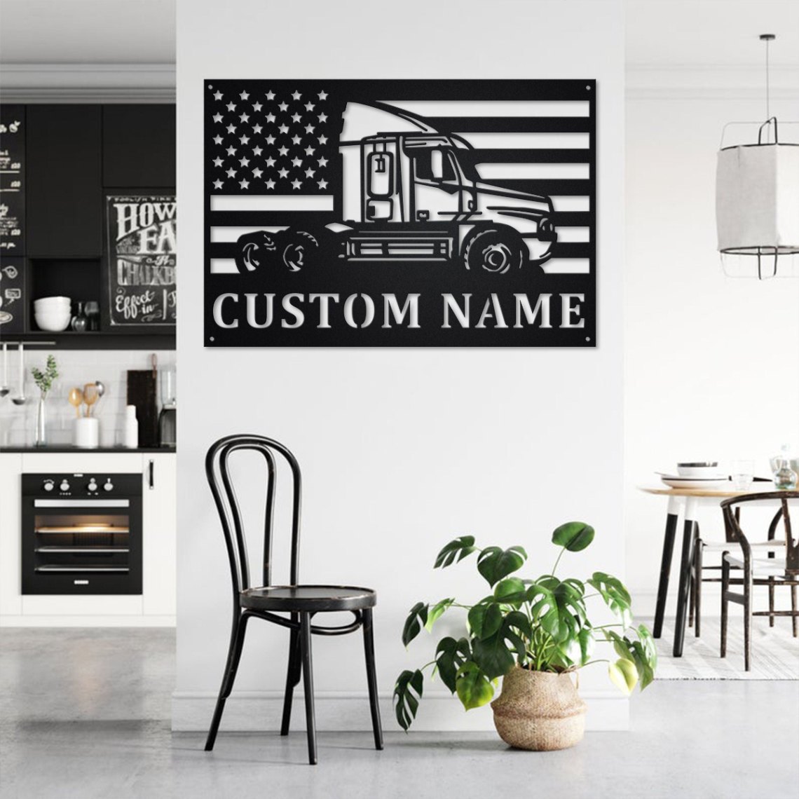 Custom Us Flag Semi Truck Metal Wall Art, Personalized Semi Truck Name ...