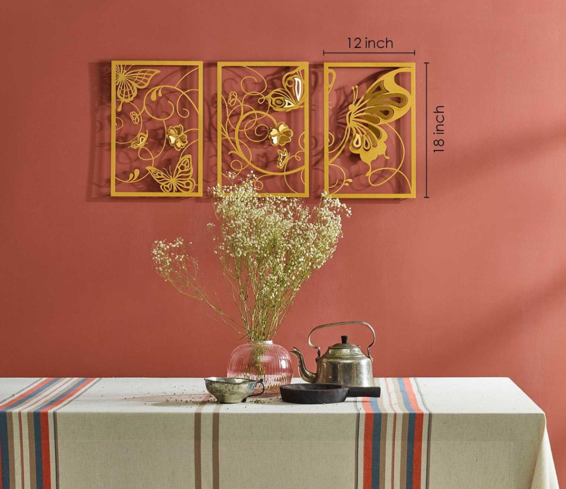 3 Panel Metal Butterfly Wall Art Set, Metal Wall Decor, Butterfly