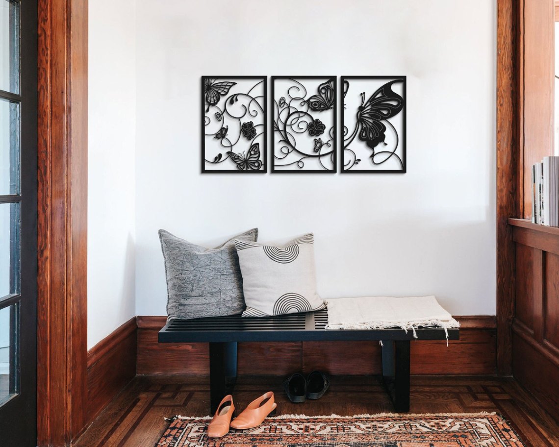 3 Panel Metal Butterfly Wall Art Set, Metal Wall Decor, Butterfly