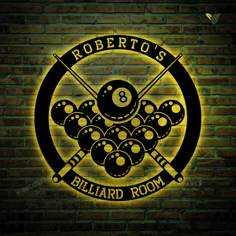 Personalized Name Billiards Metal Sign With Led Lights, Custom Billiards Metal Sign, Billiards Wall Art, Pool Player Metal