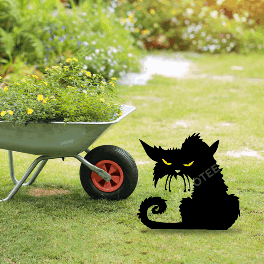 Spooky Black Cat Metal Garden Decor, Weatherproof Halloween Gift