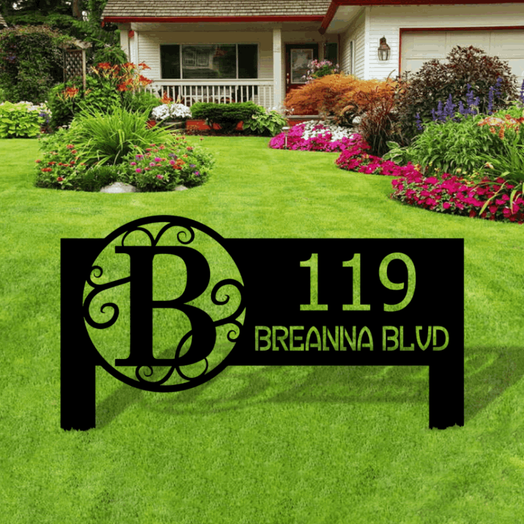 Monogram Address Sign, Metal, Modern Address Sign For Yard, Address