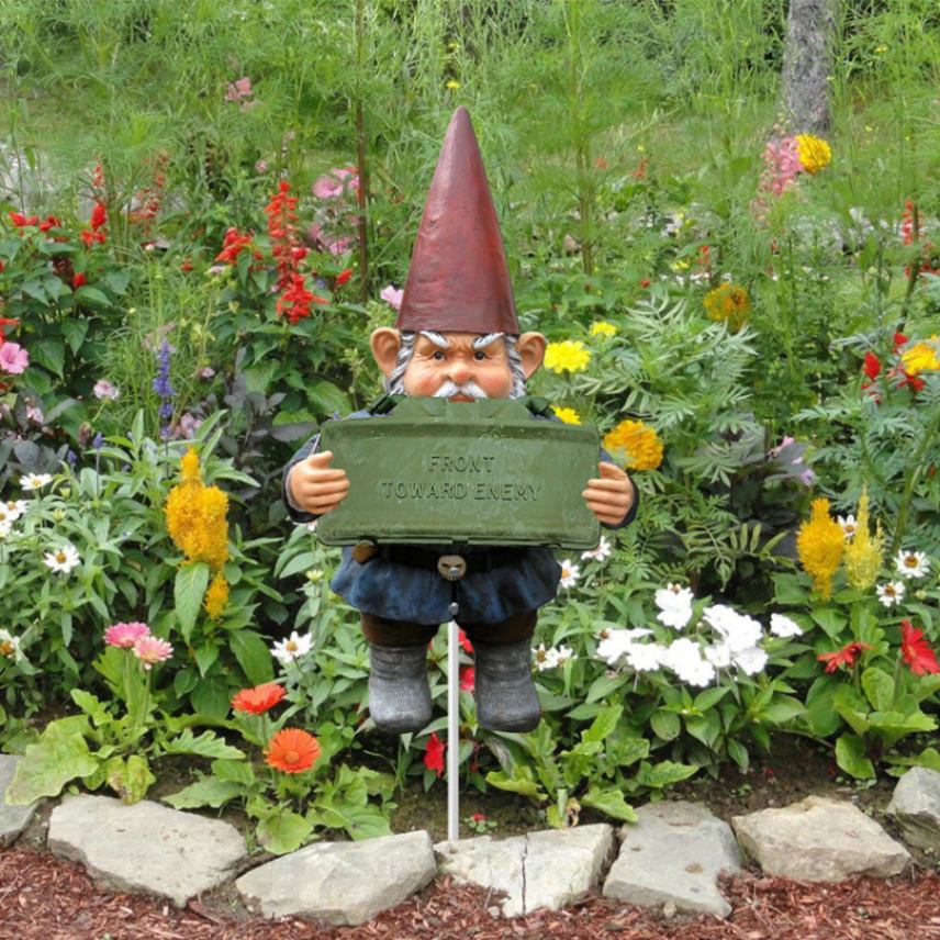 Garden Gnomes Holding M18 Claymore - 2d Print Metal Garden Art