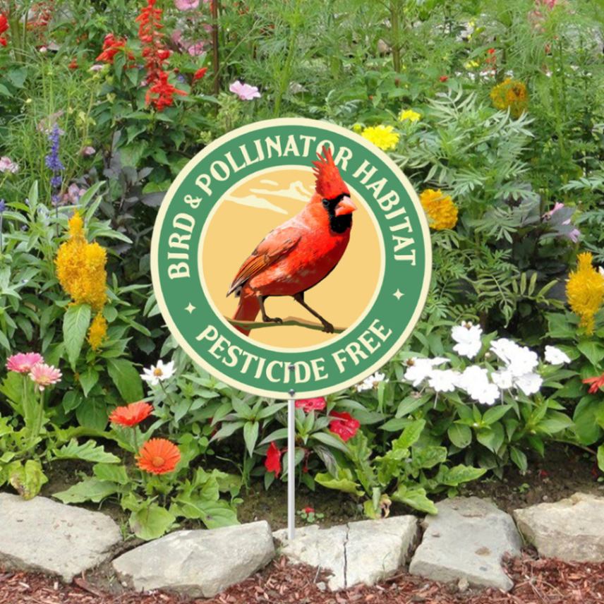Bird And Pollinator Habitat Pesticide Free Metal Garden Art, Metal Garden Sign, Garden Stake Metal Sign