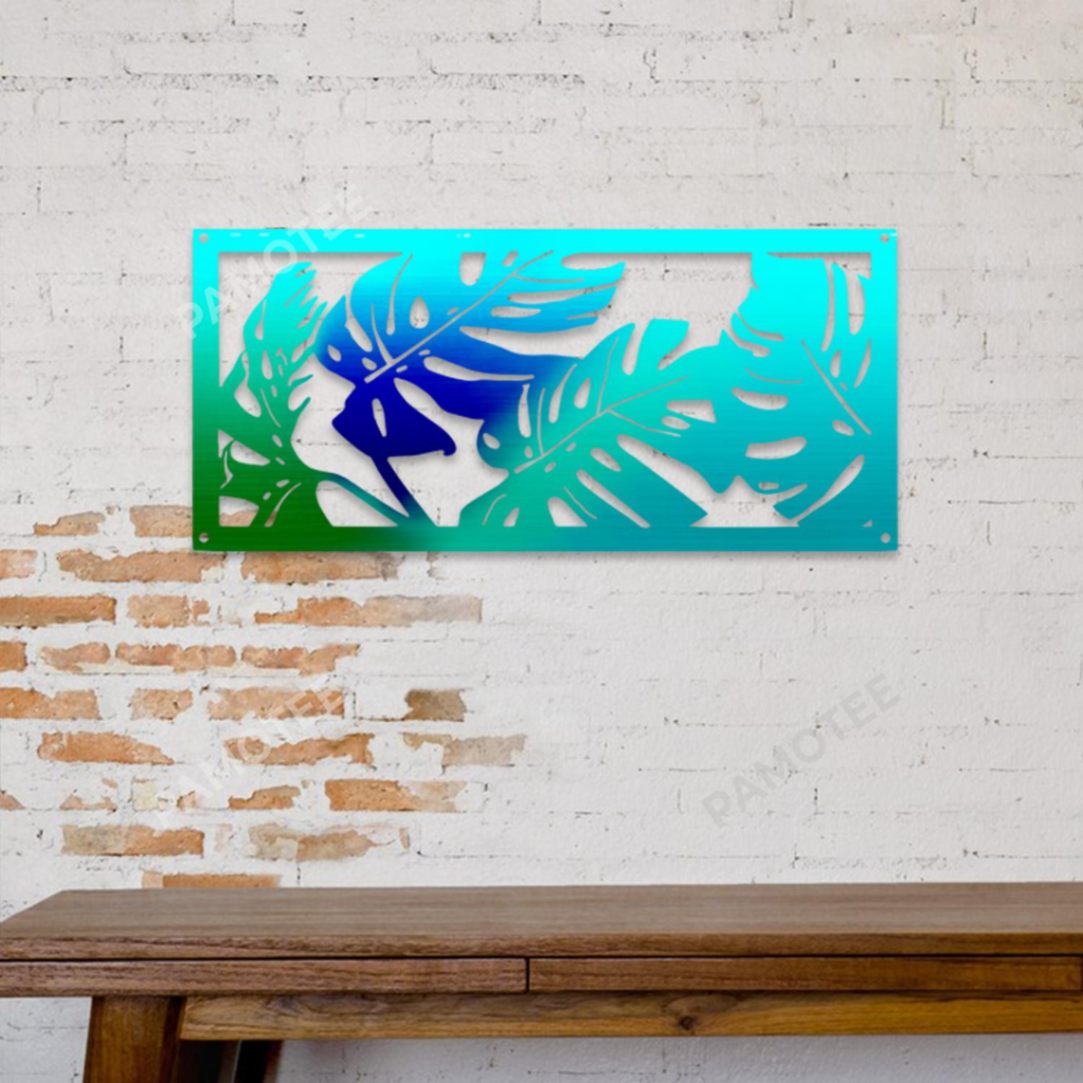 Colored Tropical Leaves Metal Sign, Beach House Wall Hanging Pamotee