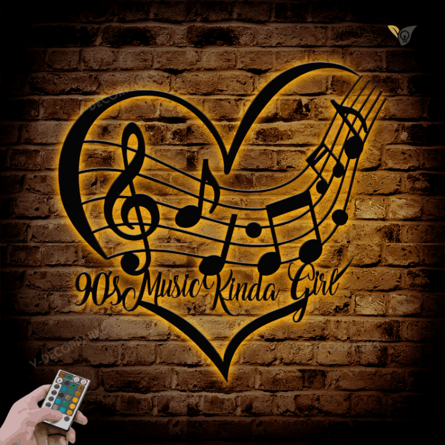 Cusom Name Music Room Metal Wall Art With Rgb Led Lights, Music Riff In