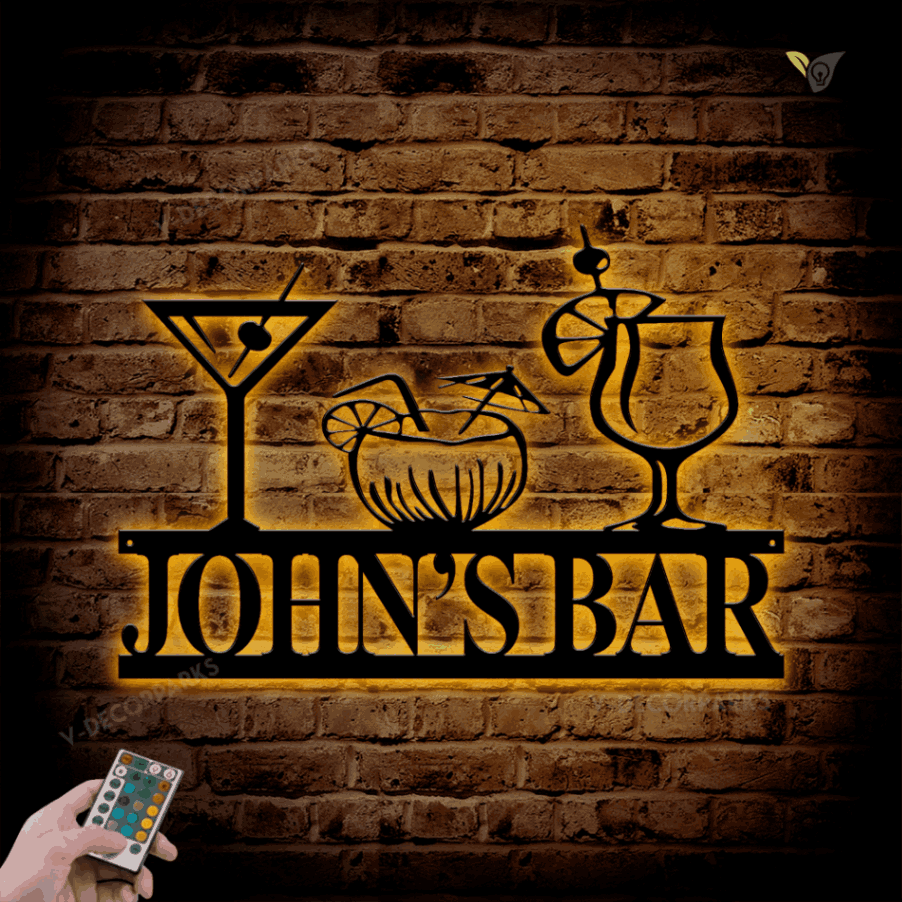 Metal Bar Sign-personalized Bar Theme Sign, Custom Bar Theme Sign With Led Lights
