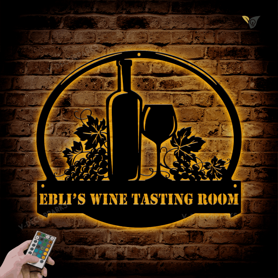 Wine Lovers Personalized Name Metal Wall Art Metal Wall Art With Led