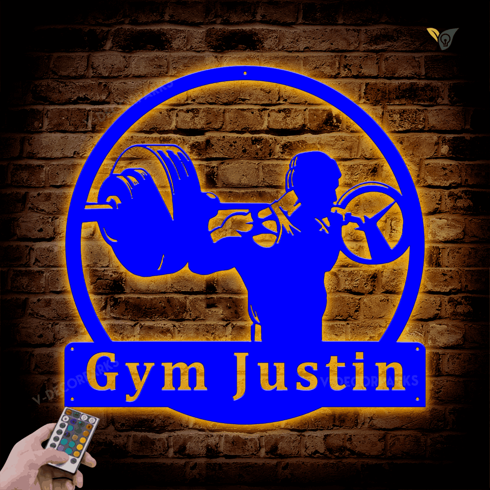 Personalized Powerlifting Sport Monogram Metal Sign With Led Lights