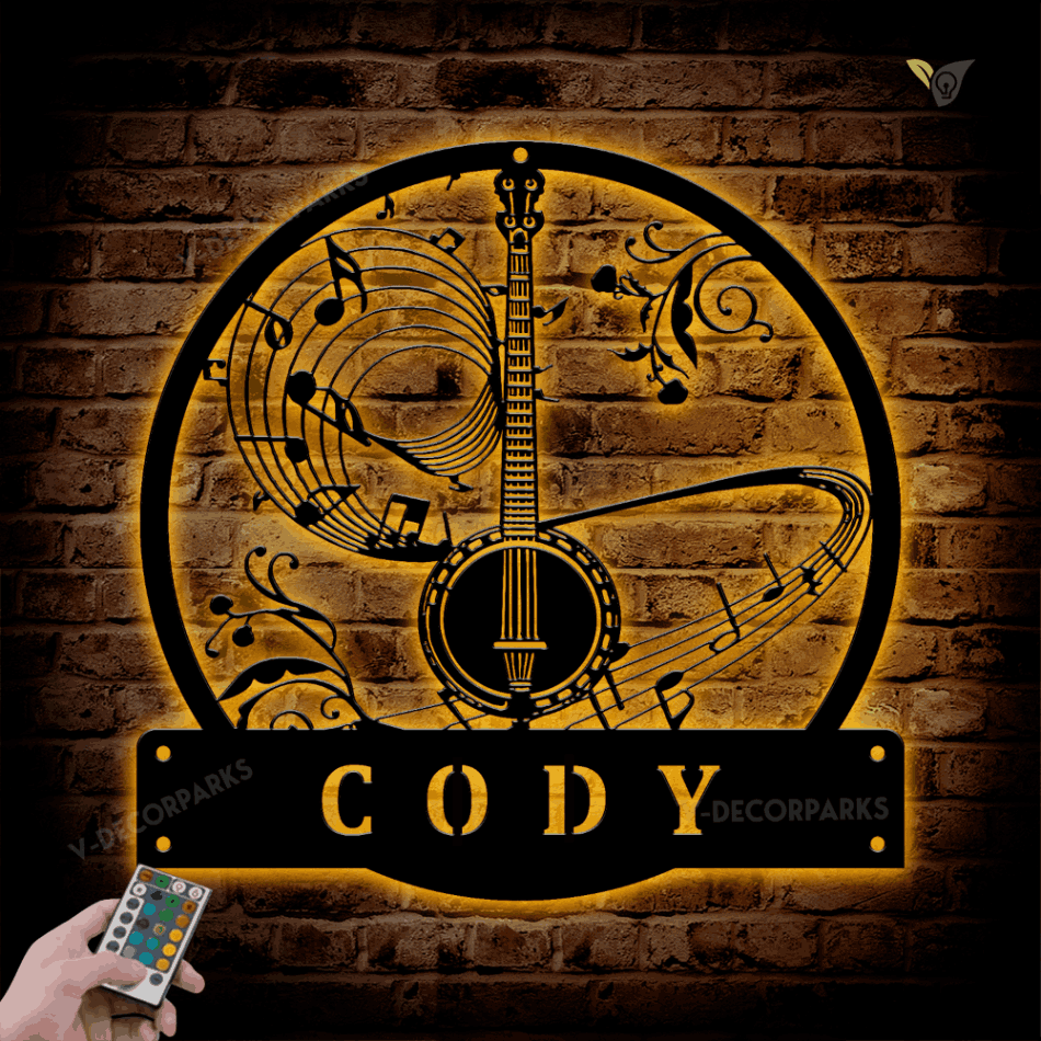 Personalized Banjo Music Metal Wall Art With Led Lights, Custom Banjo