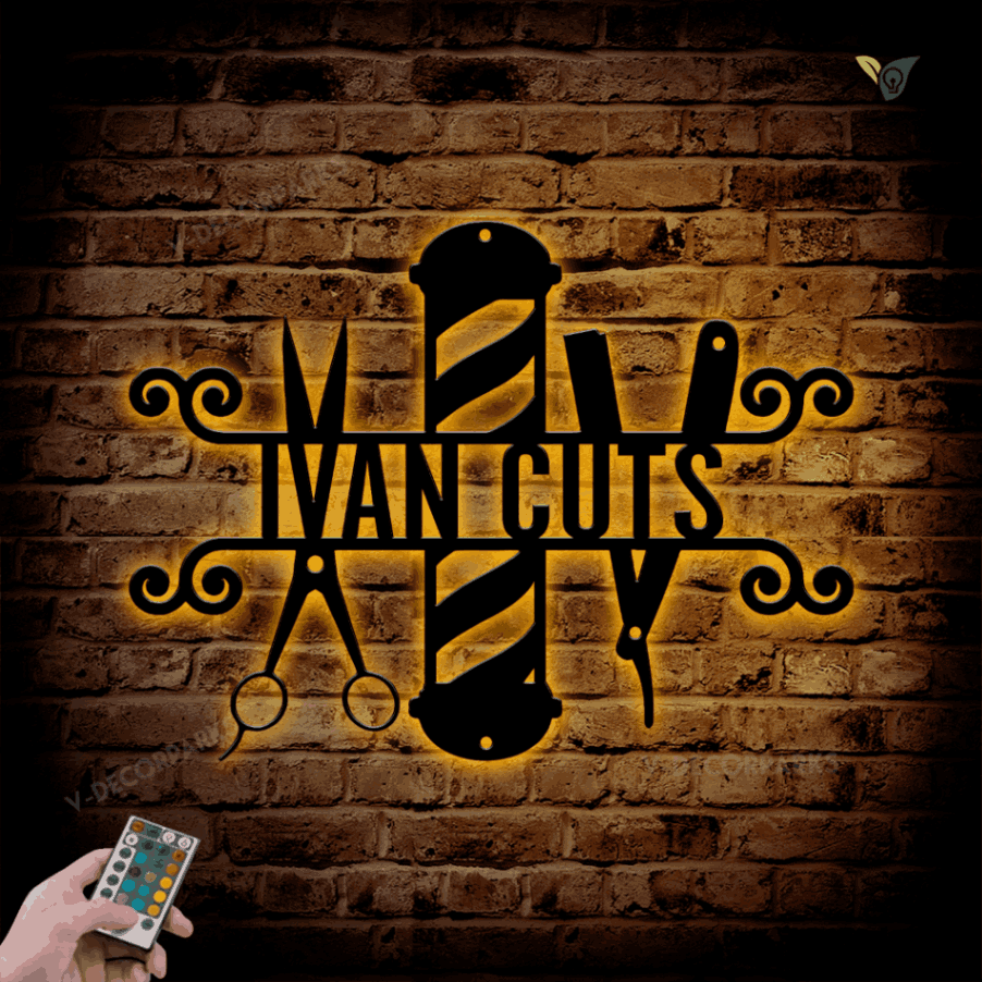 Custom Barber Shop Metal Wall Art With Led Lights, Personalized Barber Sign, Hairstylist Sign, Hairdresser Barber Decor, Gift For Barber
