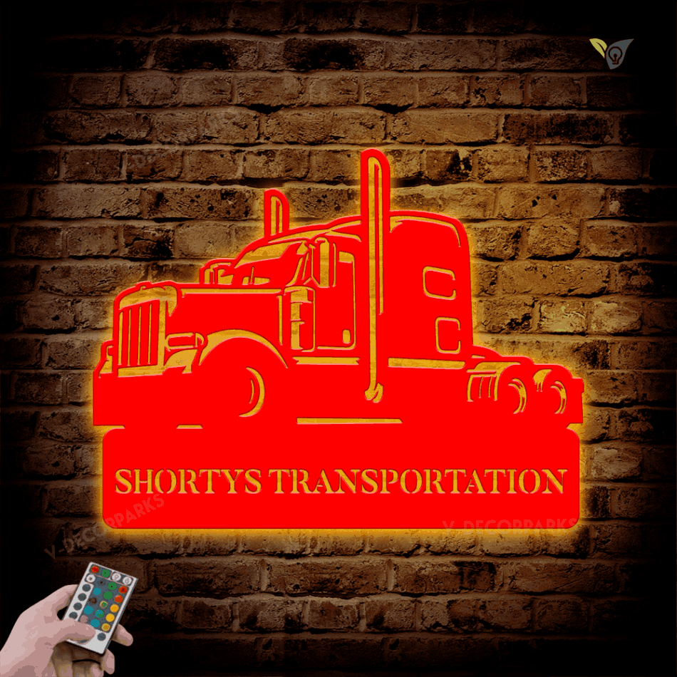 Personalized Your Name Semi Truck Metal Wall Art With Led Lights