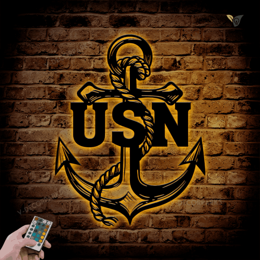 Usn Us Navy Anchor Veteran Metal Wall Art With Led Light