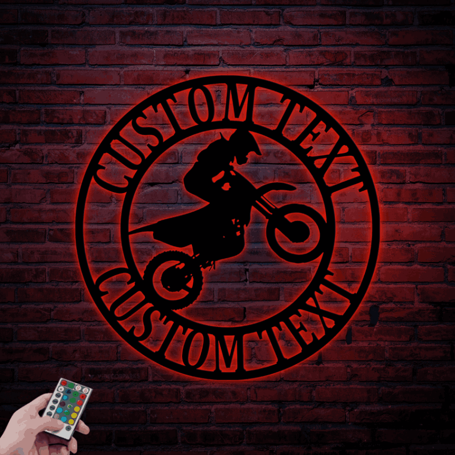 Custom Dirt Bike Metal Wall Decor With Led Lights, Motorcycle Garage