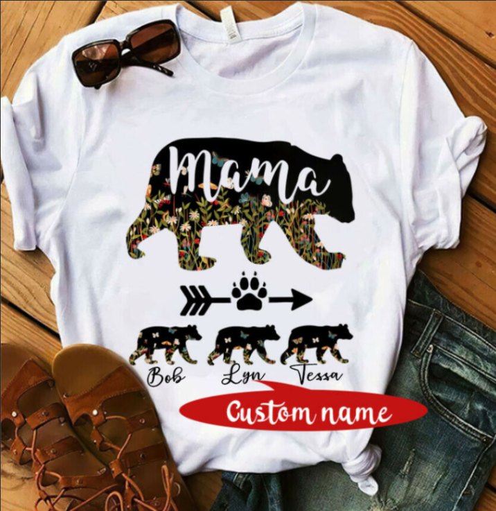 Personalize Name Mama Bear Silhouette Bears Mom Gift Mother’s Day Women Tshirt S-5xl White