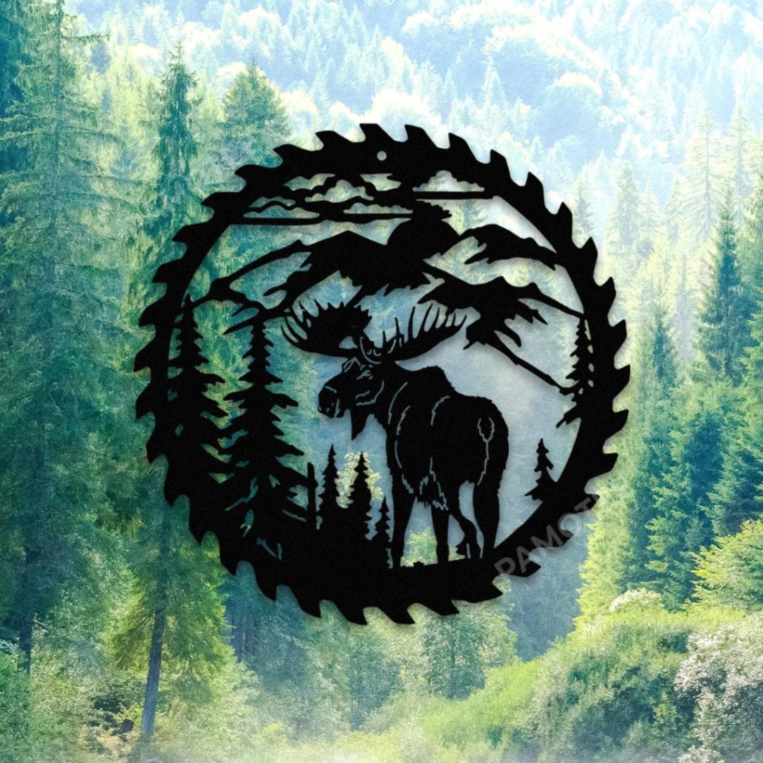 Moose Saw Metal Art, Deer Hunting Man Cave Decoration Pamotee