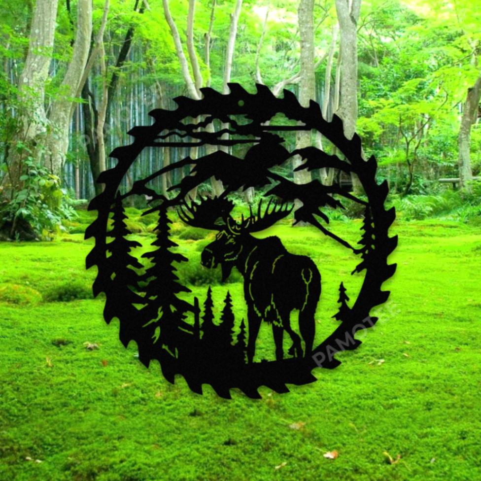 Moose Saw Metal Art, Deer Hunting Man Cave Decoration Pamotee