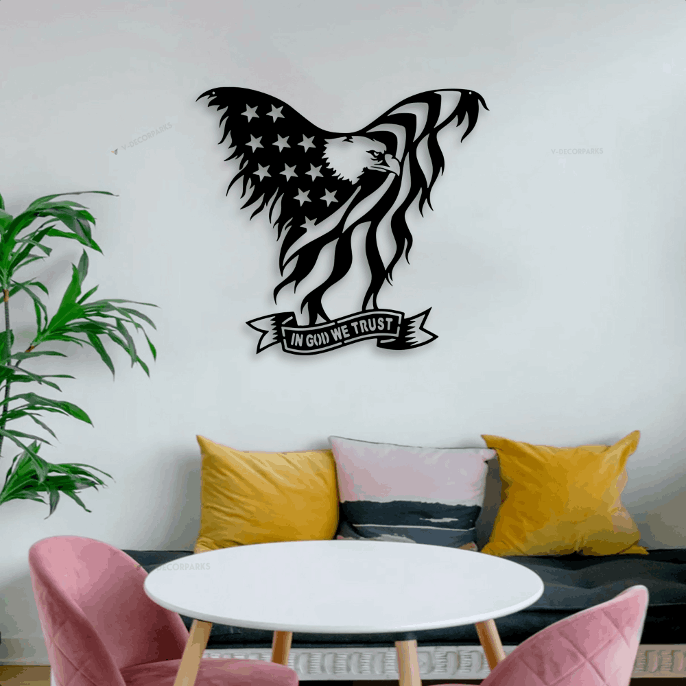 American Eagle Flag Metal Sign With Led Lights, In God We Trust Sign ...